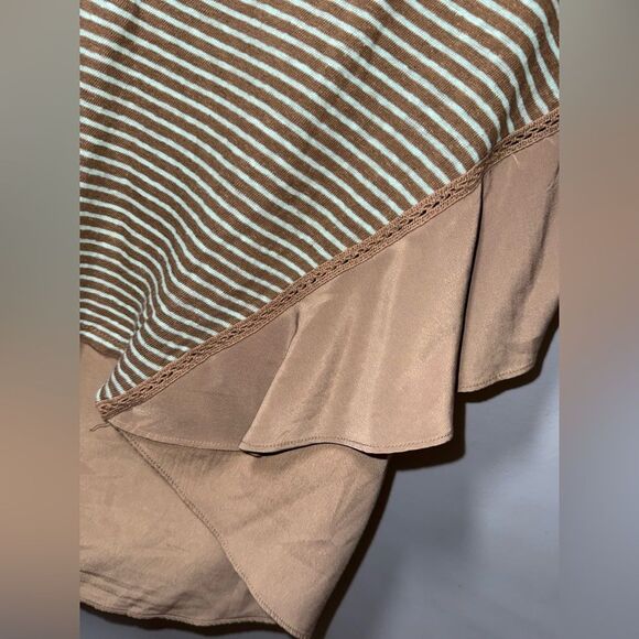 Anthropologie Meadow Rue taupe and teal striped Linen Swing top size Small EUC - Picture 3 of 9